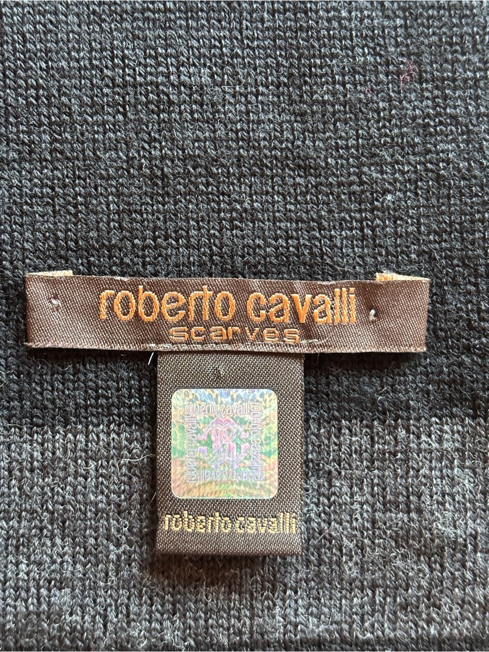 Roberto Cavalli Black Knit Wool Scarf - Designer Label